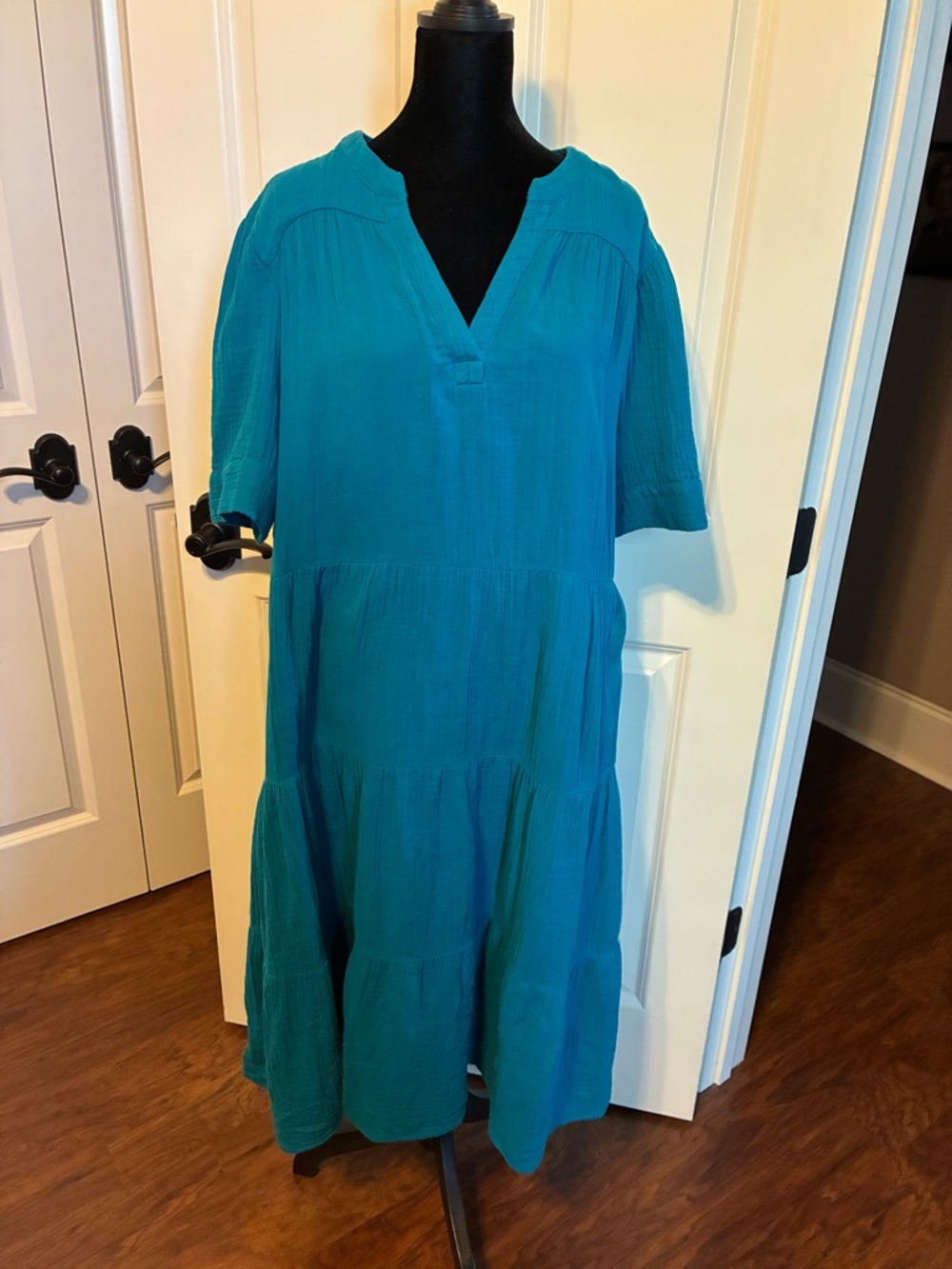 Chico's Teal Tiered V‑Neck Midi Dress